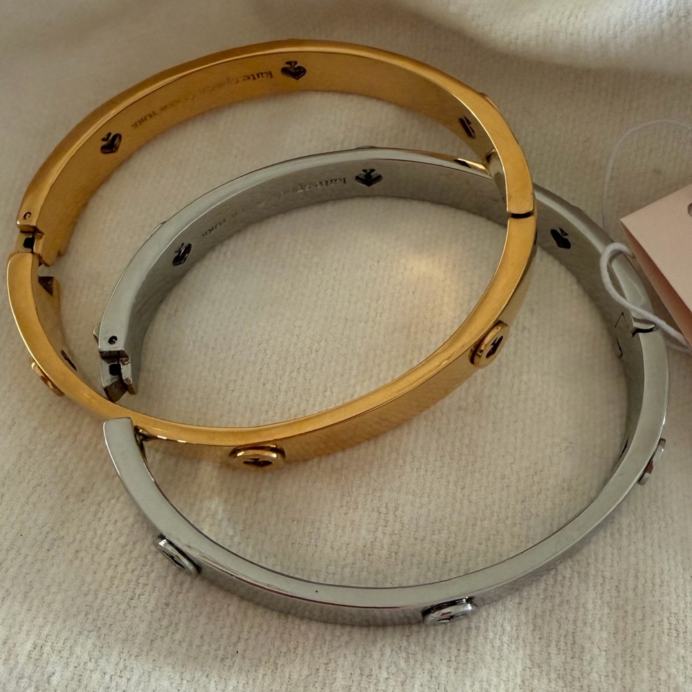 Kate Spade Shiny studded Silver hinged bangle Bracelet - Picture 11 of 11